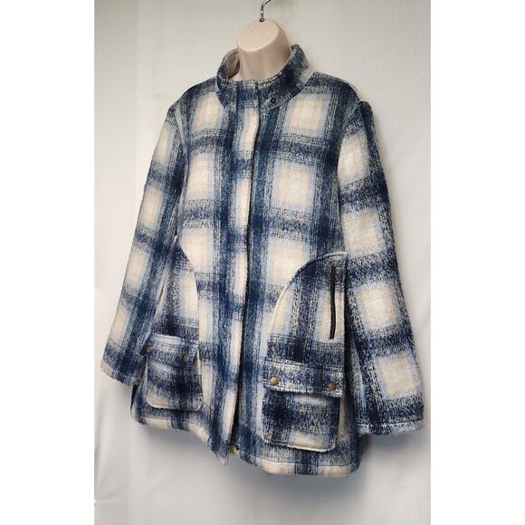 JustFab Plaid Hooded Faux Wool Coat/Jacket. Blue Size XXL - Picture 5 of 12